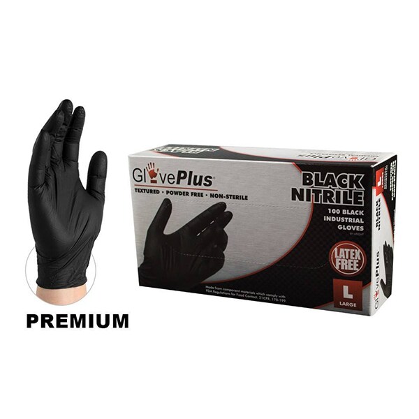 Gloveplus Large Black GlovePlus Nitrile Latex Free Disposable Gloves